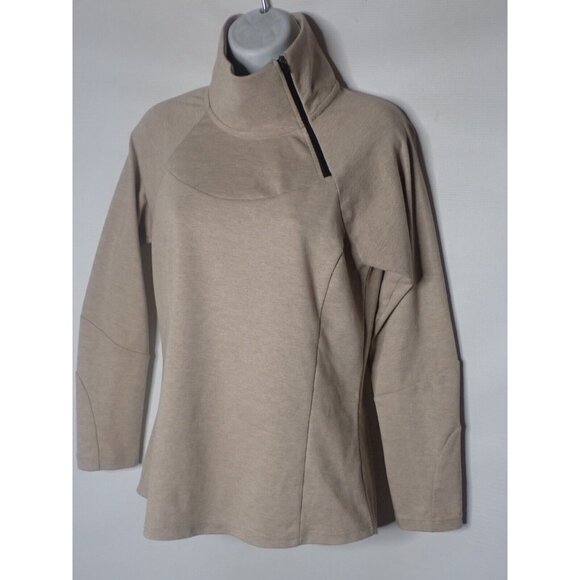 Prana Zip Neck Sweater top Women S Tan Gorpcore Casual Hike trail Outdoor Unique - Picture 2 of 9